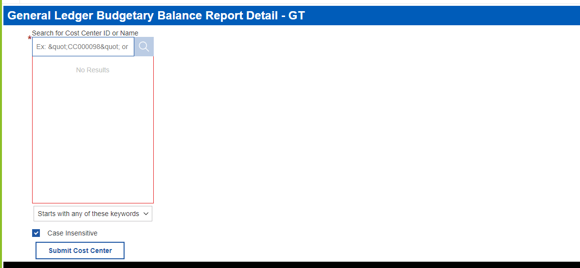 General Ledger Budgetary Balance Report - Detail