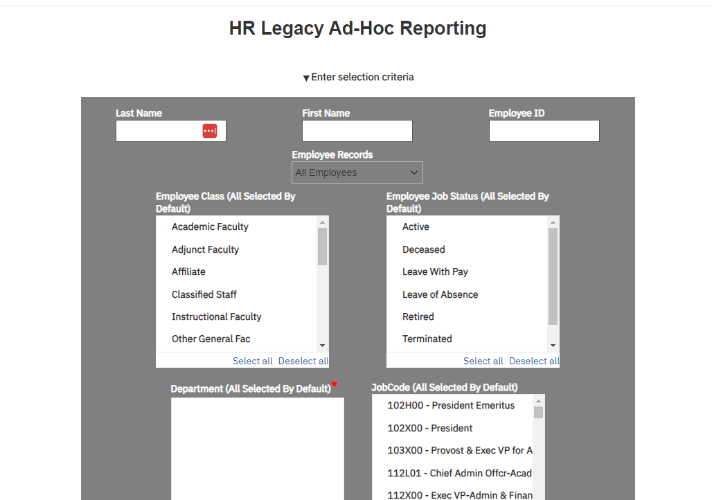 Legacy HR Ad-Hoc Report