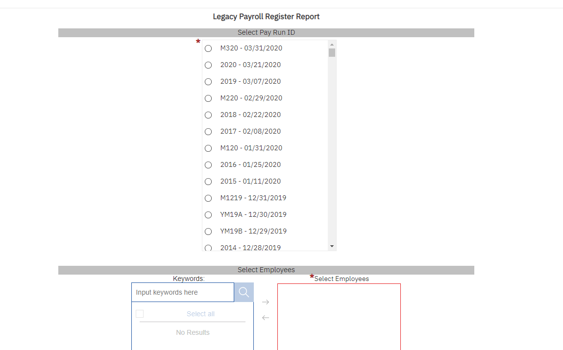 Legacy Payroll Register Report