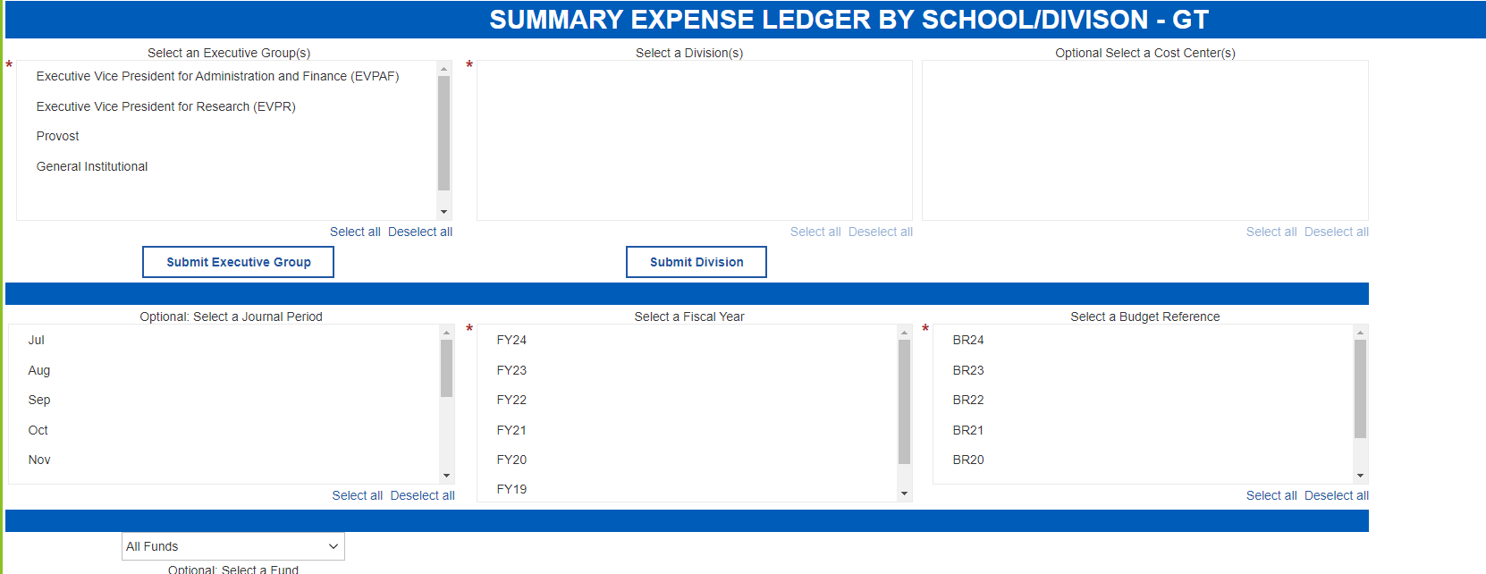 Summary Expense Ledger by School/Division - GT